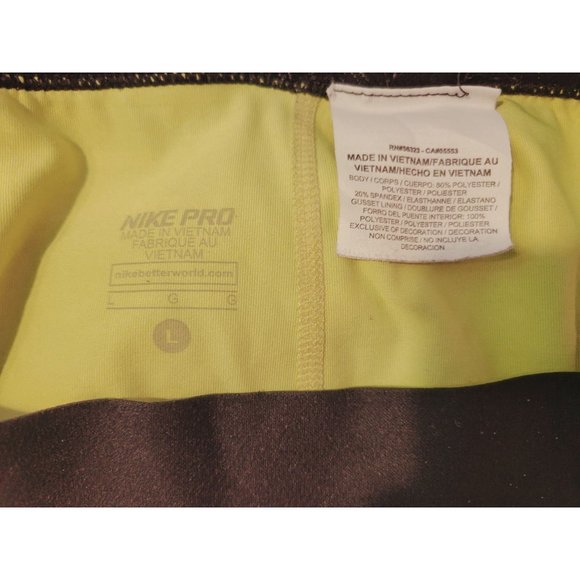 Nike Pro Core Capris Leggings Neon Green Black Dri-Fit Women's size L - Picture 2 of 4